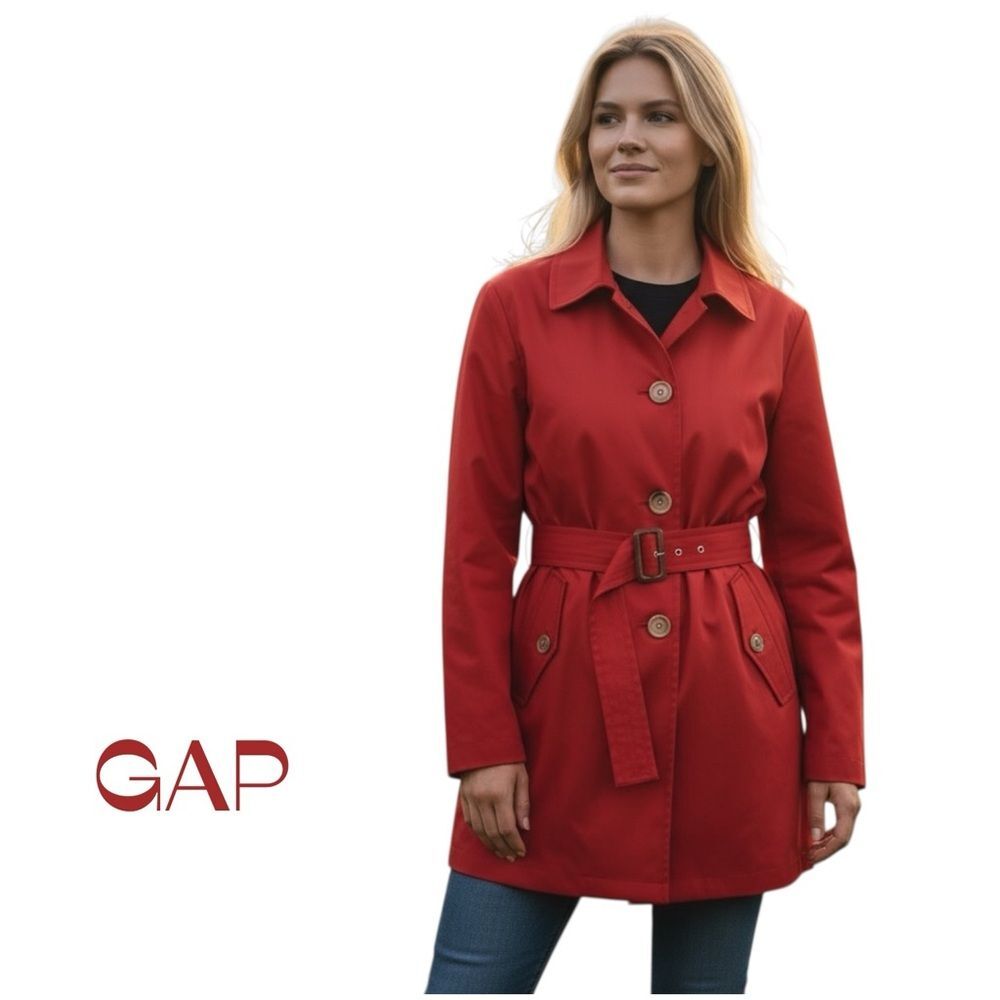 GAP Red Belted Trench GardenGirl Classic Jacket NWOT Size XL